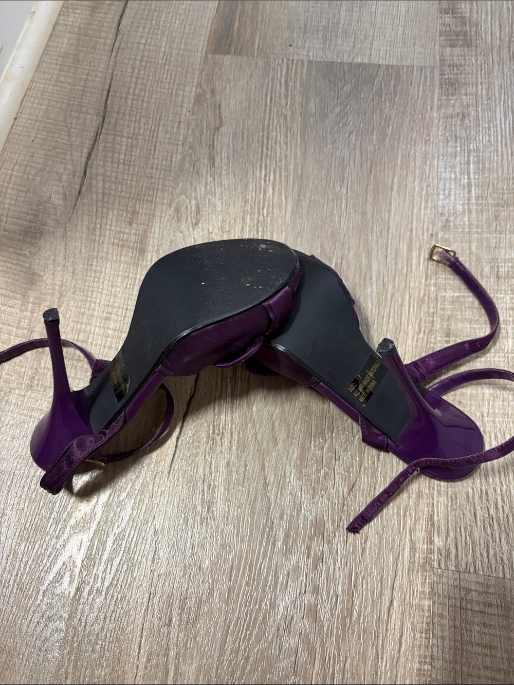 Qupid Purple Satin Peep-Toe Heels with Bow Accent - Picture 3 of 4